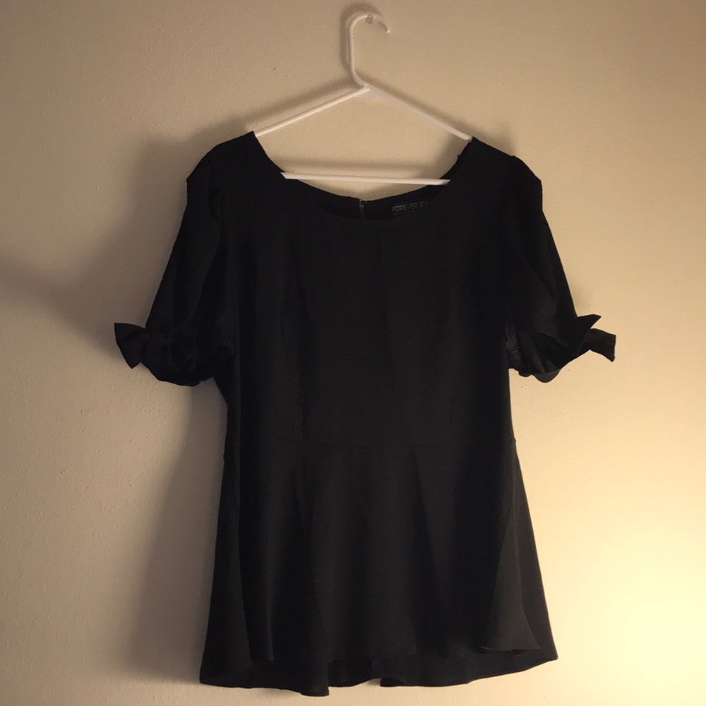 Forever 21+ Babydoll Bow Sleeve Zip-Up Back Blouse